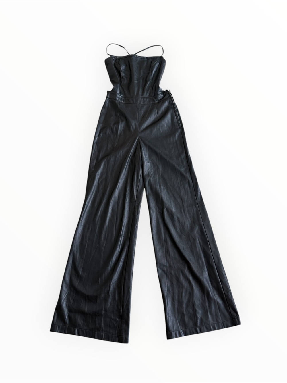 GOOD AMERICAN Vacay Faux
Leather Jumpsuit Black Strappy Back Top 2 M Pants Sexy - Picture 10 of 14